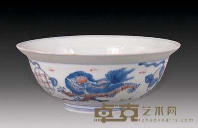 清乾隆 青花釉里红狮子碗 直径19cm
